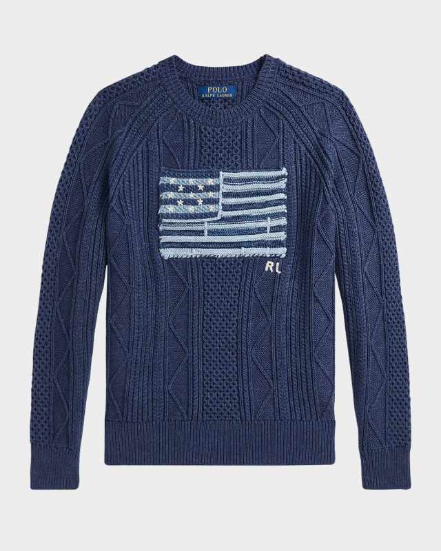 Boy's Cotton Faded Flag Sweater, Size S-
